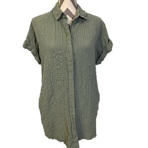 Abercrombie & Fitch Sage Green Crinkle Gauze Short Sleeve Button Up Shirt Small